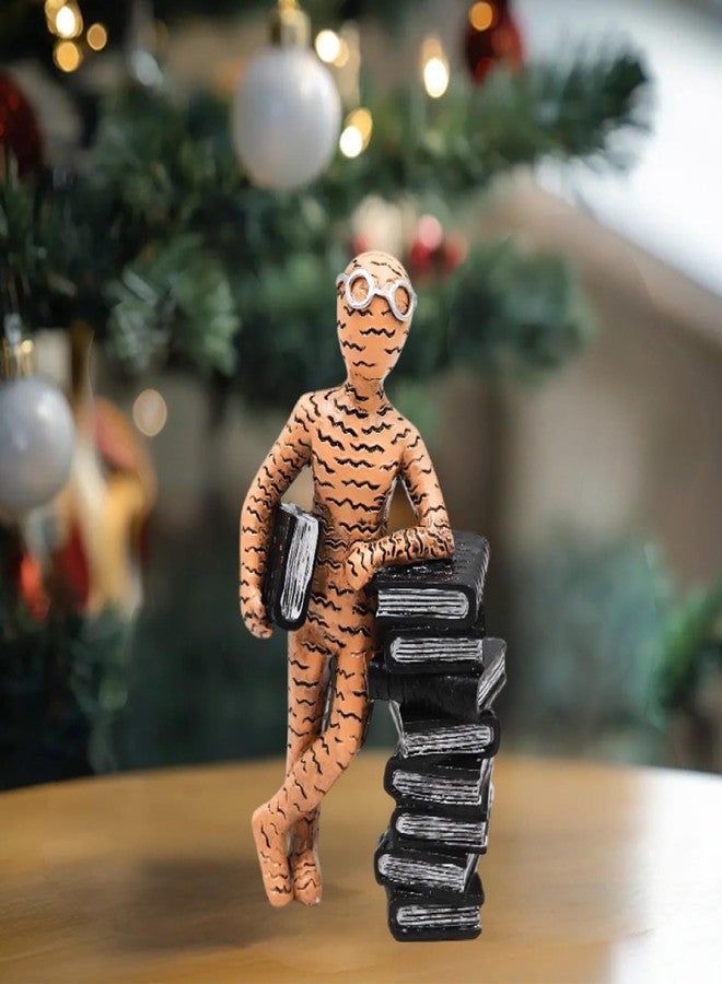MHLLGN Resin Book Lover Statue - Gold & Black Reader Sculpture Leaning on Stacked Books, Decorative Figurine for Bookshelf, Office, Bedroom & Library - Image 4